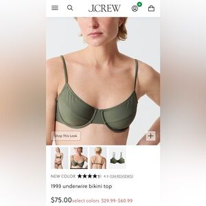 J.Crew 1993 Underwire Bikini Top Olive Green Swim 32C